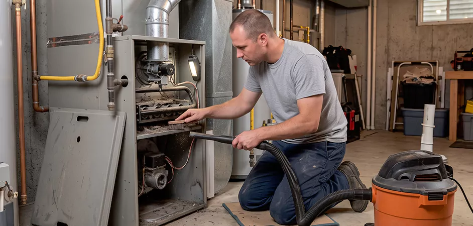Burner and Heater Compartment Lint Removal in Fort Worth